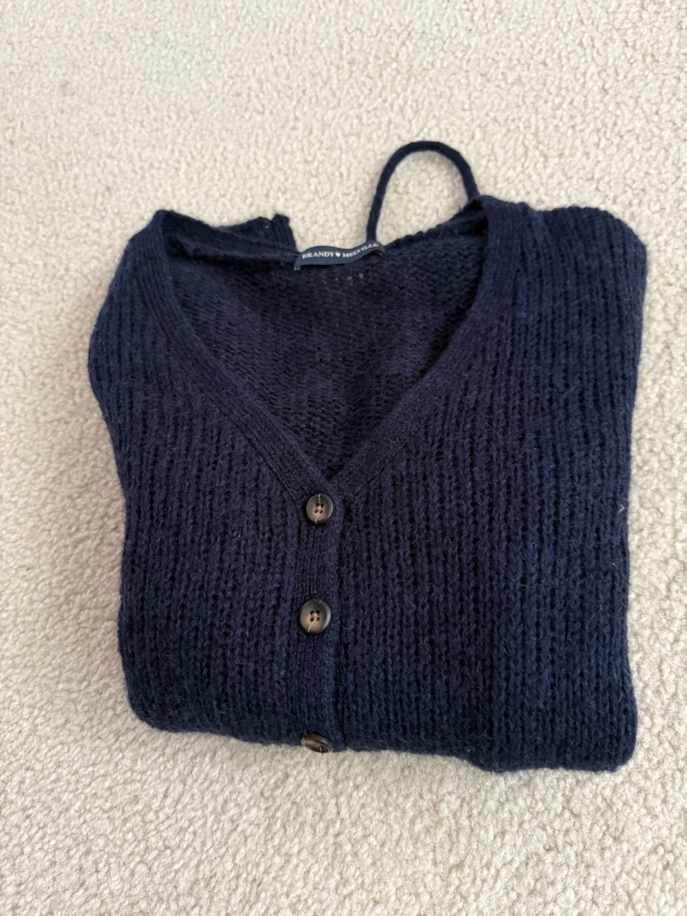 Brandy Melville Navy V-Neck Textured Knit Sweater